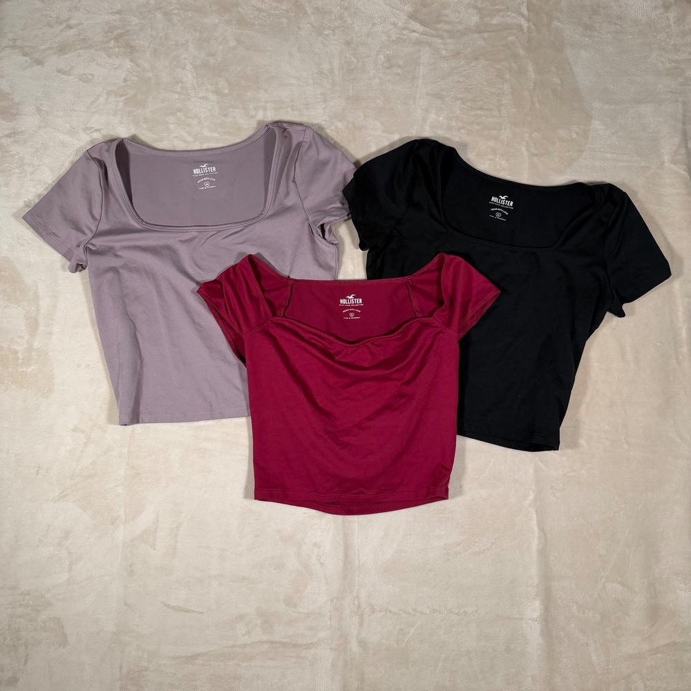 Hollister Crop Top Bundle Womens Size Medium Square Sweetheart Neck Short Sleeve